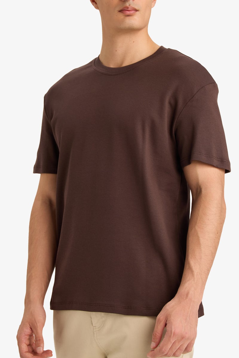 DeFacto Brown Man 100% Cotton Regular Fit Crew Neck Basic T-Shirt Casual - Image 4
